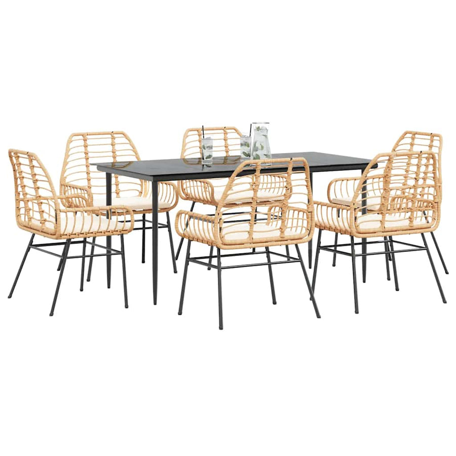 7-Delige Tuinset Met Kussens Poly Rattan Glas Bruin 6 160 x 80 x 74 cm Ja
