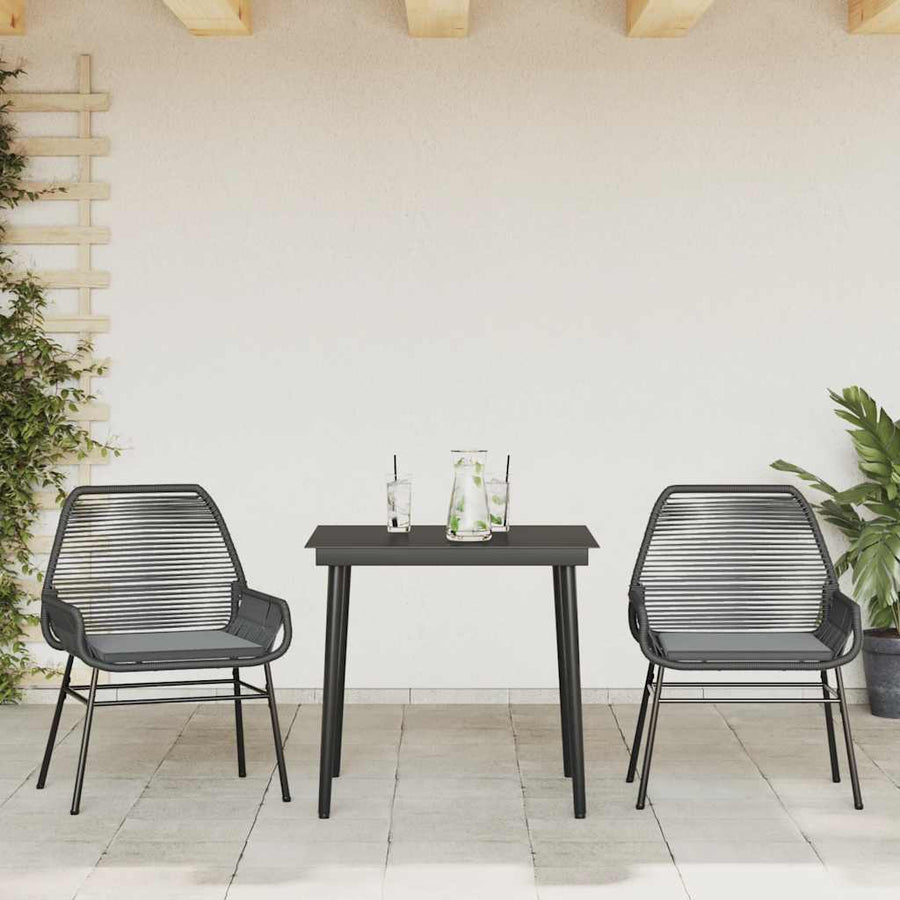 3-Delige Tuinset Met Kussens Poly Rattan Glas 2 80 x 80 x 74 cm Zwart