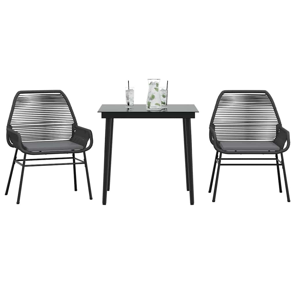 3-Delige Tuinset Met Kussens Poly Rattan Glas 2 80 x 80 x 74 cm Zwart