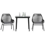 Tuinset 3-delig poly rattan glas zwart