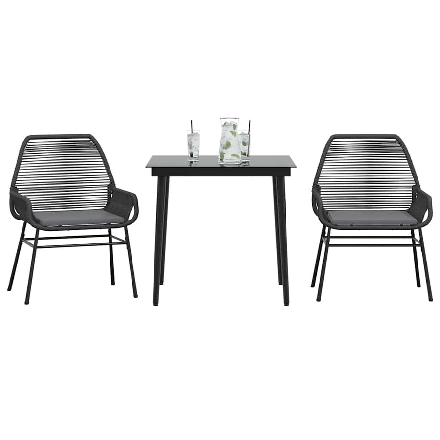 3-Delige Tuinset Met Kussens Poly Rattan Glas 2 80 x 80 x 74 cm Zwart