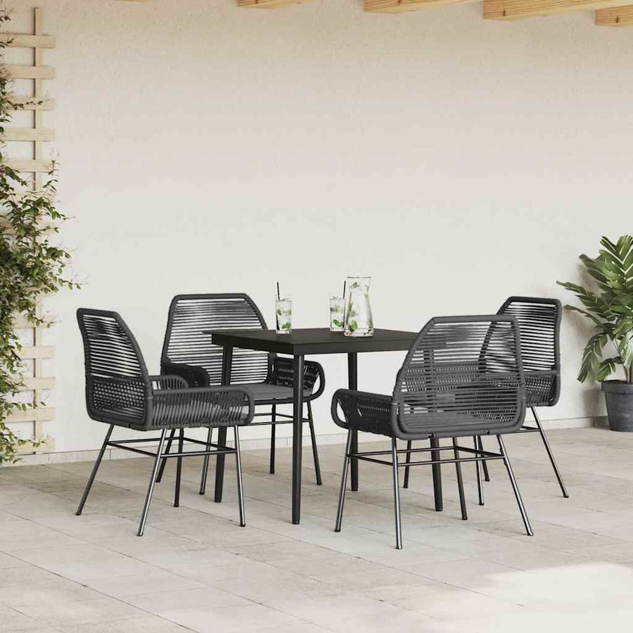 5-Delige Tuinset Met Kussens Poly Rattan Glas 4 80 x 80 x 74 cm Zwart