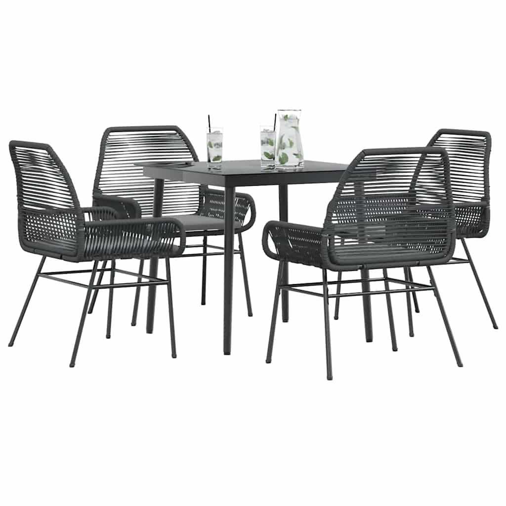 5-Delige Tuinset Met Kussens Poly Rattan Glas 4 80 x 80 x 74 cm Zwart