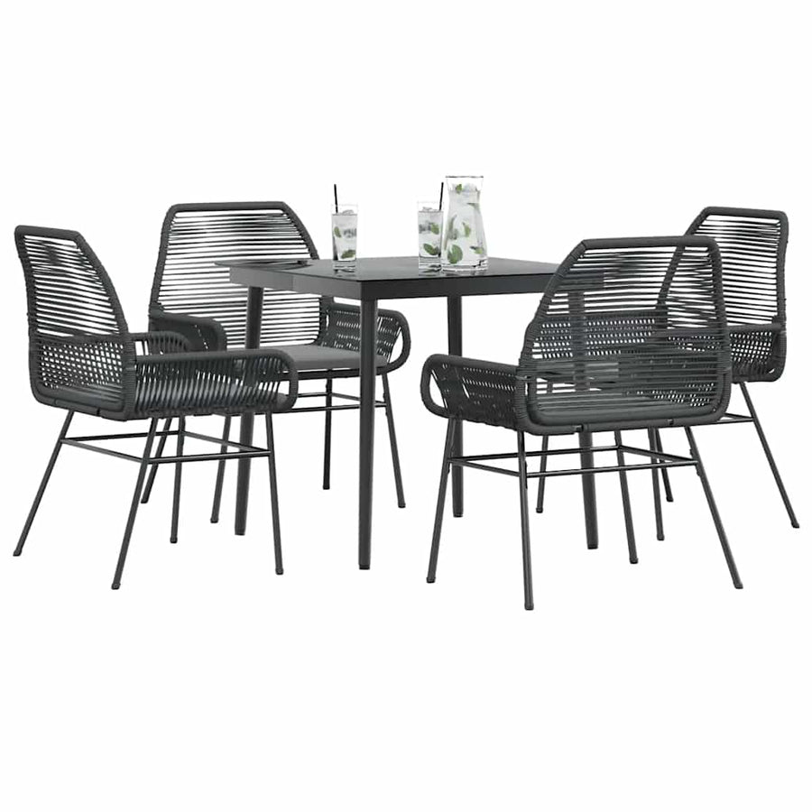 5-Delige Tuinset Met Kussens Poly Rattan Glas 4 80 x 80 x 74 cm Zwart
