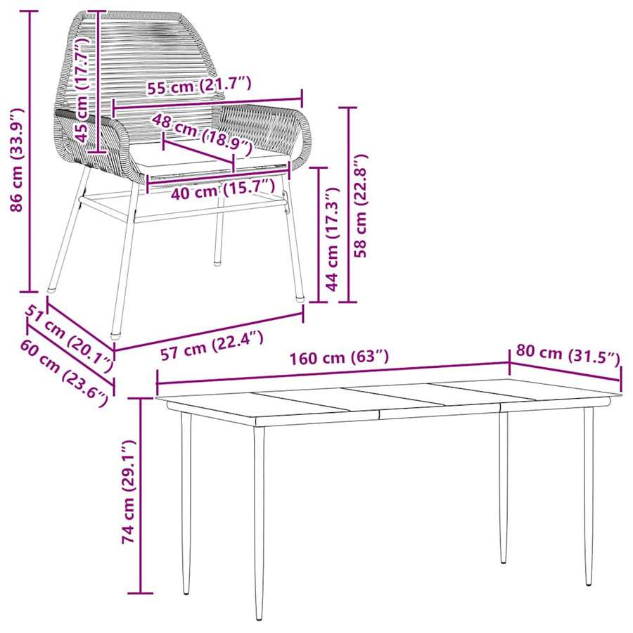 5-Delige Tuinset Met Kussens Poly Rattan Glas 4 160 x 80 x 74 cm Zwart