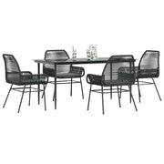 5-piece Garden Set with Cushions, Poly Rattan, Glass, Black