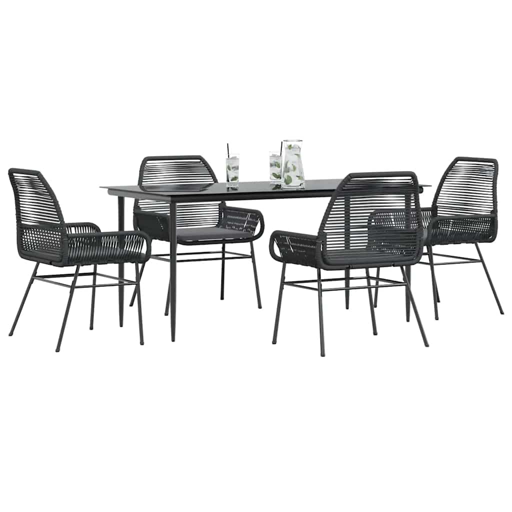 5-Delige Tuinset Met Kussens Poly Rattan Glas 4 160 x 80 x 74 cm Zwart