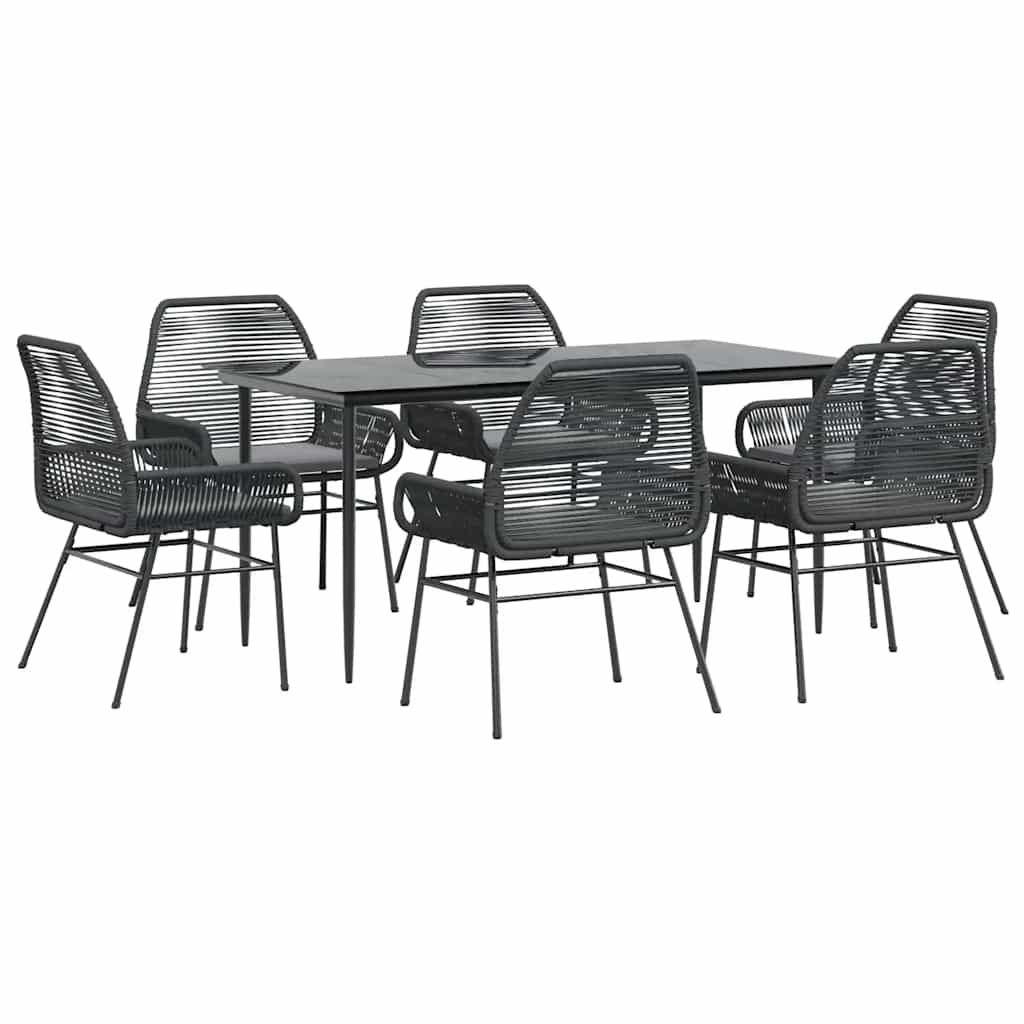 7-Delige Tuinset Met Kussens Poly Rattan Glas 6 160 x 80 x 74 cm Zwart