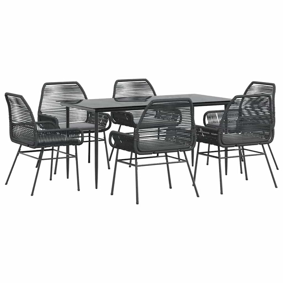 7-Delige Tuinset Met Kussens Poly Rattan Glas 6 160 x 80 x 74 cm Zwart