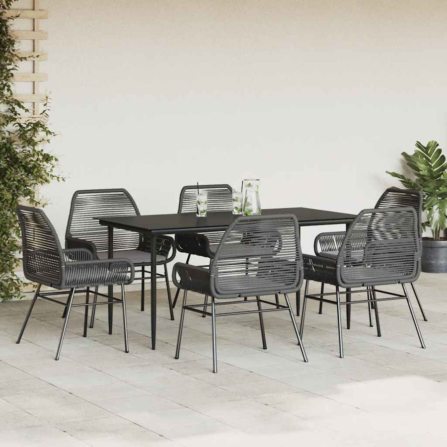 7-Delige Tuinset Met Kussens Poly Rattan Glas 6 160 x 80 x 74 cm Zwart