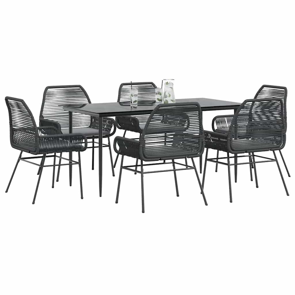 7-Delige Tuinset Met Kussens Poly Rattan Glas 6 160 x 80 x 74 cm Zwart