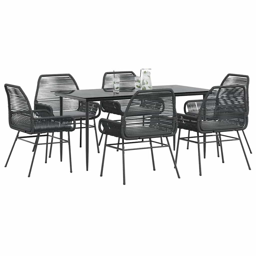 7-Delige Tuinset Met Kussens Poly Rattan Glas 6 160 x 80 x 74 cm Zwart