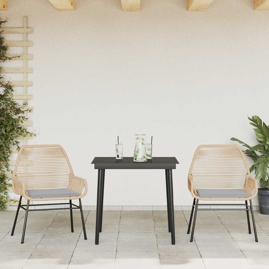 3-Delige Tuinset Met Kussens Poly Rattan Glas 2 80 x 80 x 74 cm Bruin