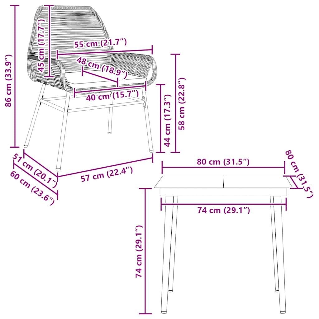 3-Delige Tuinset Met Kussens Poly Rattan Glas 2 80 x 80 x 74 cm Bruin