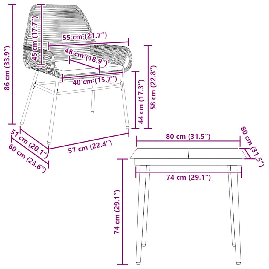3-Delige Tuinset Met Kussens Poly Rattan Glas 2 80 x 80 x 74 cm Bruin