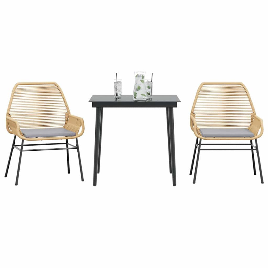 3-Delige Tuinset Met Kussens Poly Rattan Glas 2 80 x 80 x 74 cm Bruin