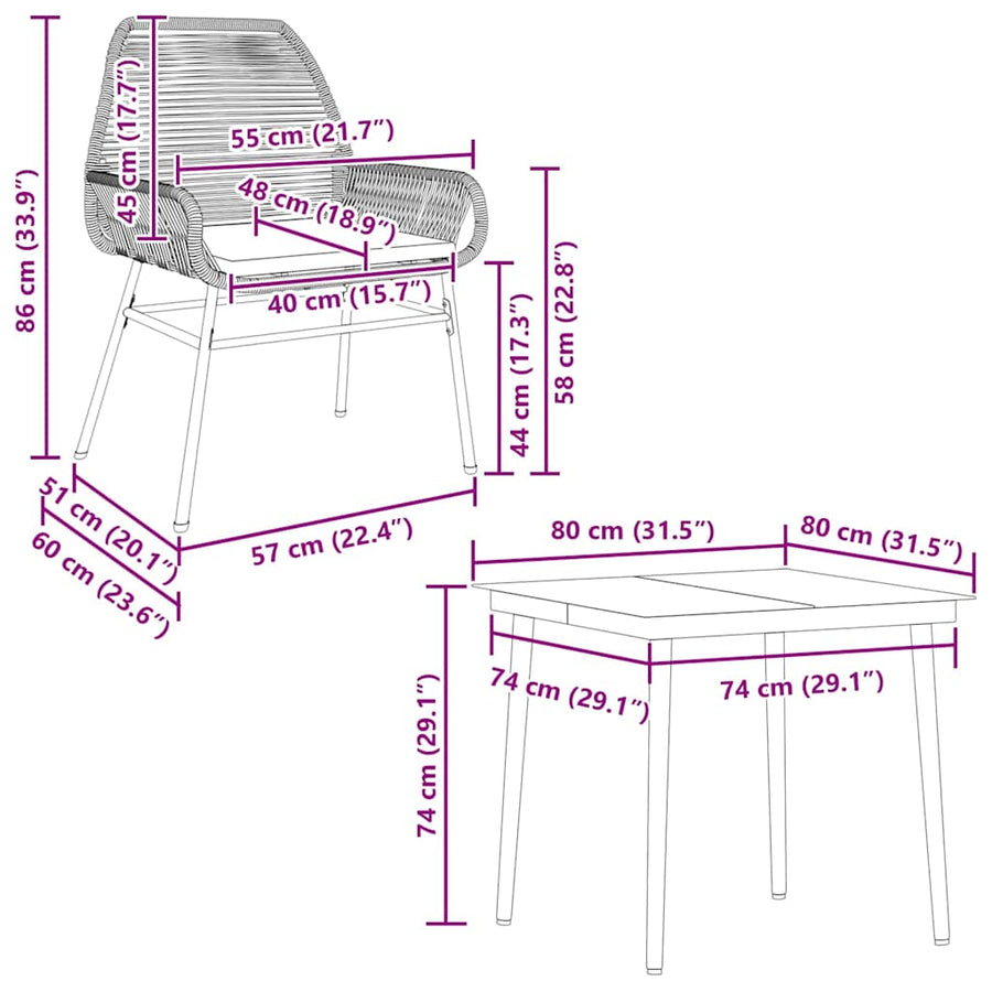5-Delige Tuinset Met Kussens Poly Rattan Glas 4 80 x 80 x 74 cm Bruin