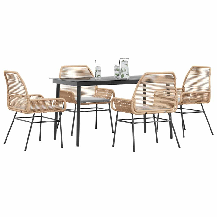 5-Delige Tuinset Met Kussens Poly Rattan Glas 4 140 x 70 x 74 cm Bruin