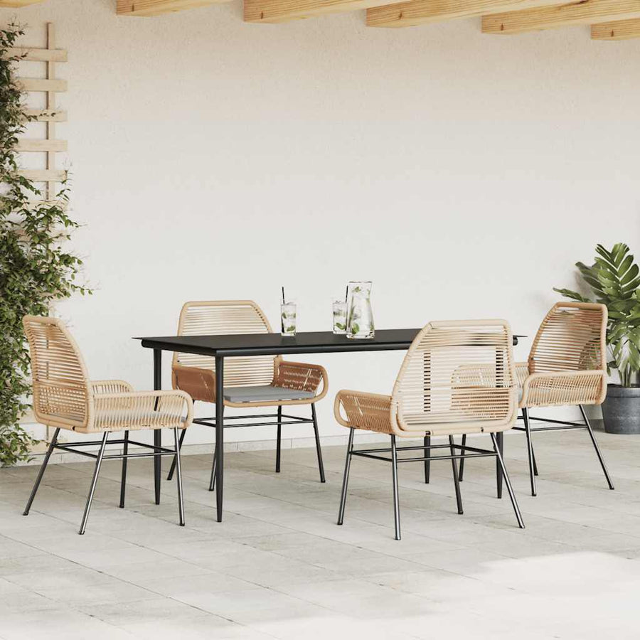 5-Delige Tuinset Met Kussens Poly Rattan Glas 4 160 x 80 x 74 cm Bruin