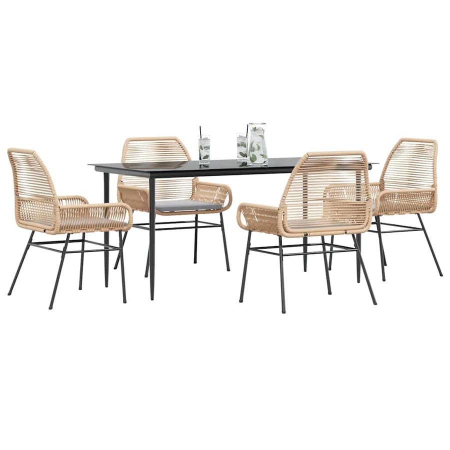 5-Delige Tuinset Met Kussens Poly Rattan Glas 4 160 x 80 x 74 cm Bruin