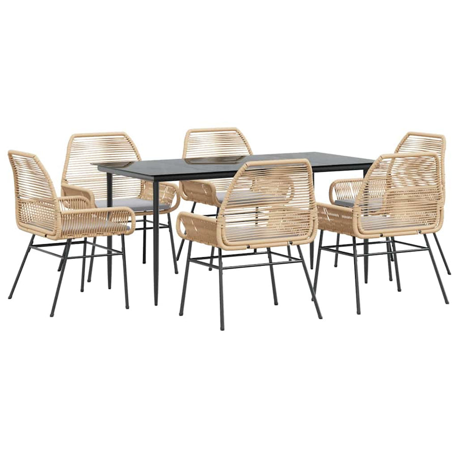 7-Delige Tuinset Met Kussens Poly Rattan Glas 6 160 x 80 x 74 cm Bruin