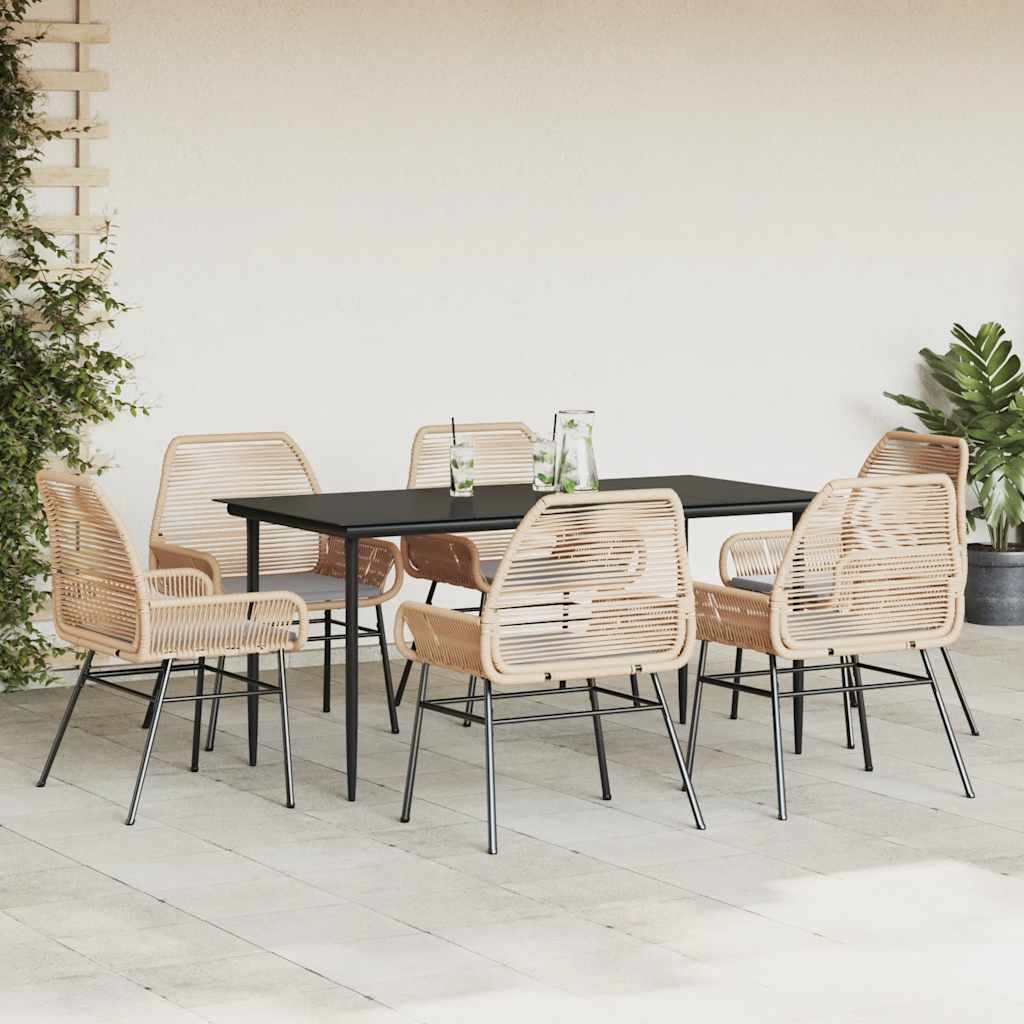 7-Delige Tuinset Met Kussens Poly Rattan Glas 6 160 x 80 x 74 cm Bruin