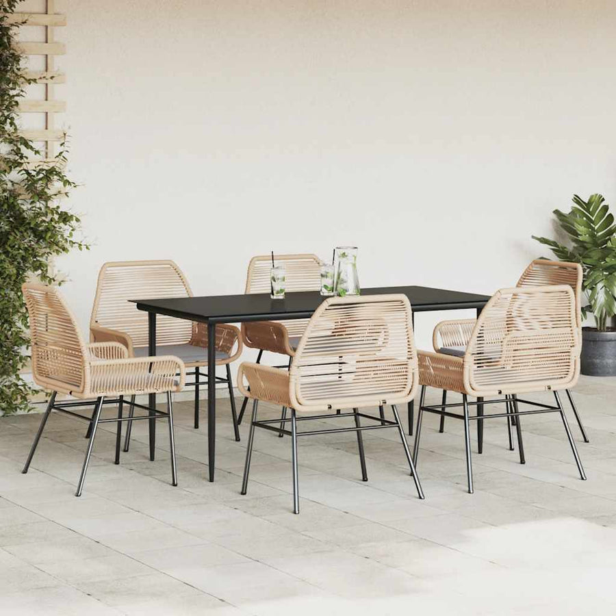 7-Delige Tuinset Met Kussens Poly Rattan Glas 6 160 x 80 x 74 cm Bruin