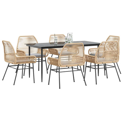 7-Delige Tuinset Met Kussens Poly Rattan Glas 6 160 x 80 x 74 cm Bruin