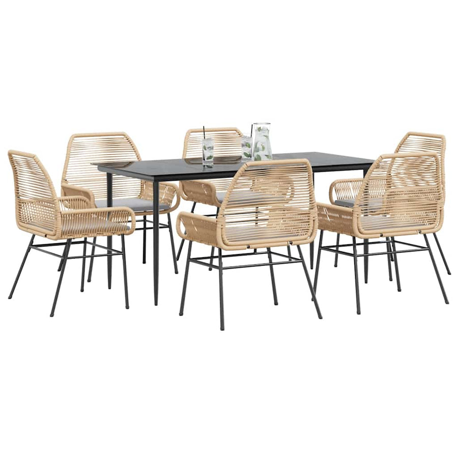 7-Delige Tuinset Met Kussens Poly Rattan Glas 6 160 x 80 x 74 cm Bruin