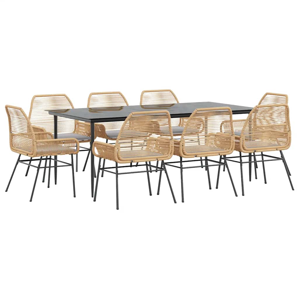 9-Delige Tuinset Met Kussens Poly Rattan Glas 8 200 x 100 x 74 cm Bruin