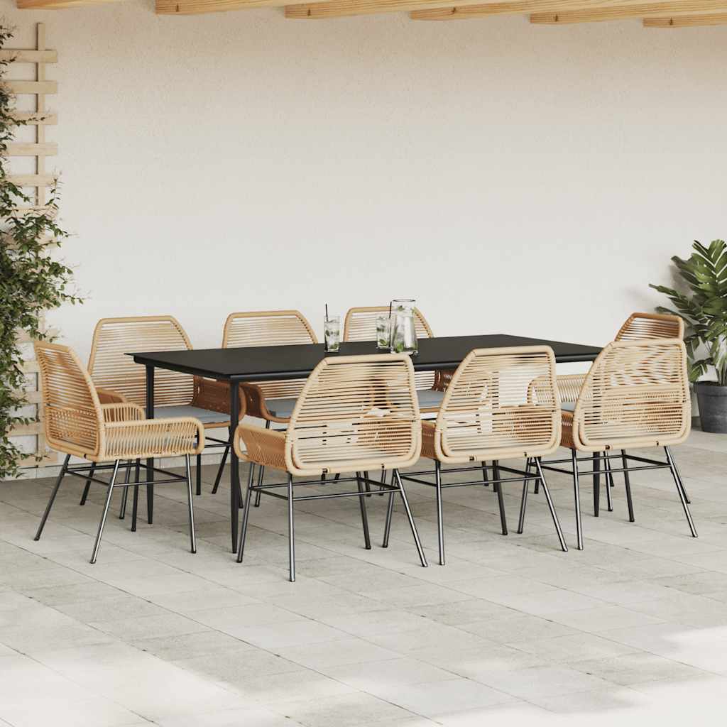 9-Delige Tuinset Met Kussens Poly Rattan Glas 8 200 x 100 x 74 cm Bruin