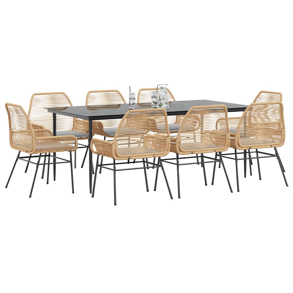 9-Delige Tuinset Met Kussens Poly Rattan Glas 8 200 x 100 x 74 cm Bruin