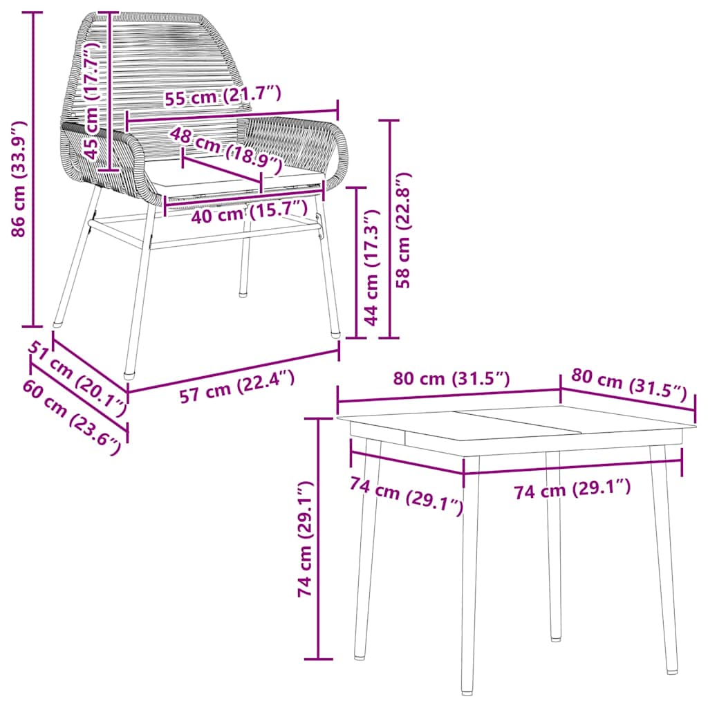 5-Delige Tuinset Met Kussens Poly Rattan Glas 4 80 x 80 x 74 cm Grijs