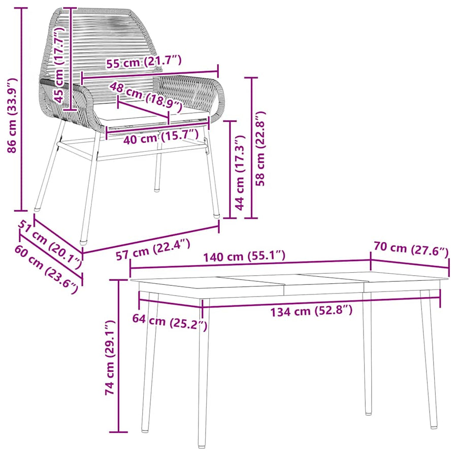 5-Delige Tuinset Met Kussens Poly Rattan Glas 4 140 x 70 x 74 cm Grijs