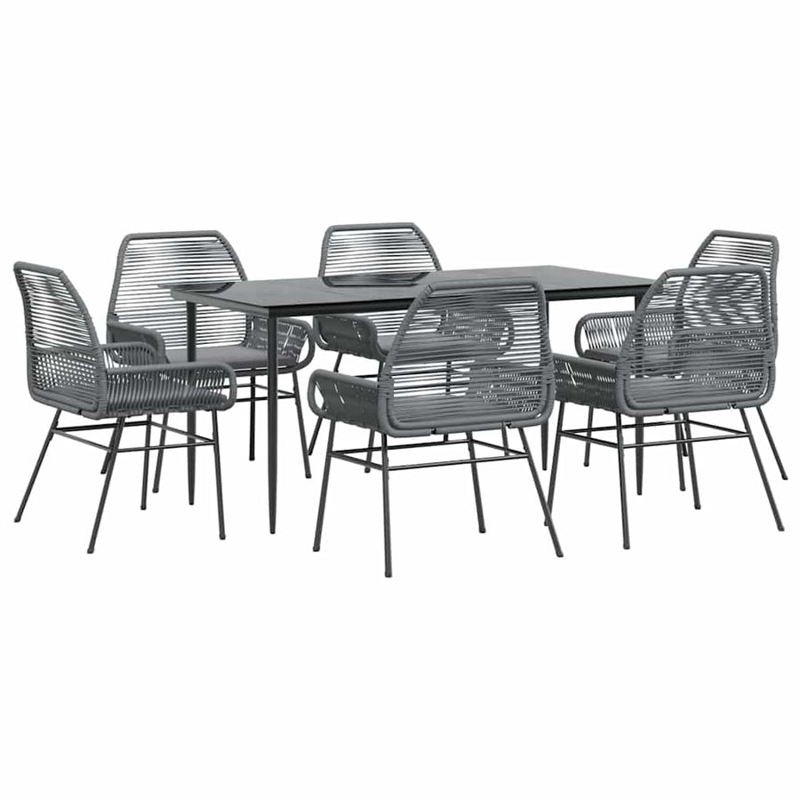 7-Delige Tuinset Met Kussens Poly Rattan Glas 6 160 x 80 x 74 cm Grijs