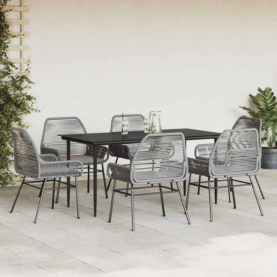 7-Delige Tuinset Met Kussens Poly Rattan Glas 6 160 x 80 x 74 cm Grijs