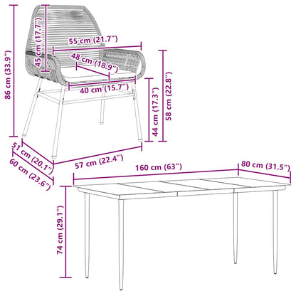 7-Delige Tuinset Met Kussens Poly Rattan Glas 6 160 x 80 x 74 cm Grijs