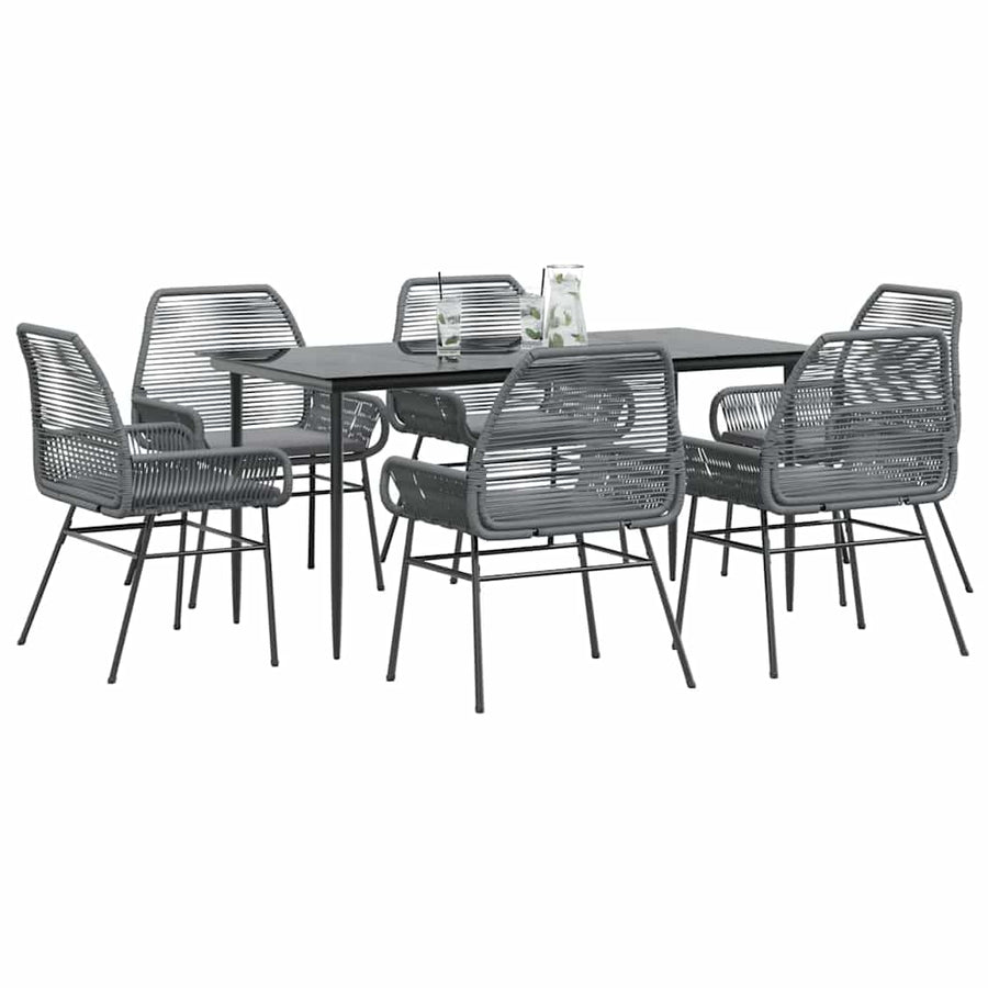 7-Delige Tuinset Met Kussens Poly Rattan Glas 6 160 x 80 x 74 cm Grijs