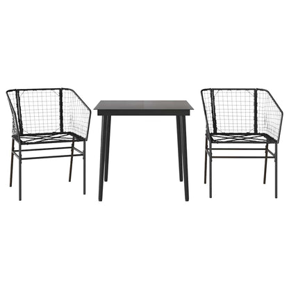 3-Delige Tuinset Poly Rattan Glas Zwart 2 80 x 80 x 74 cm Nee