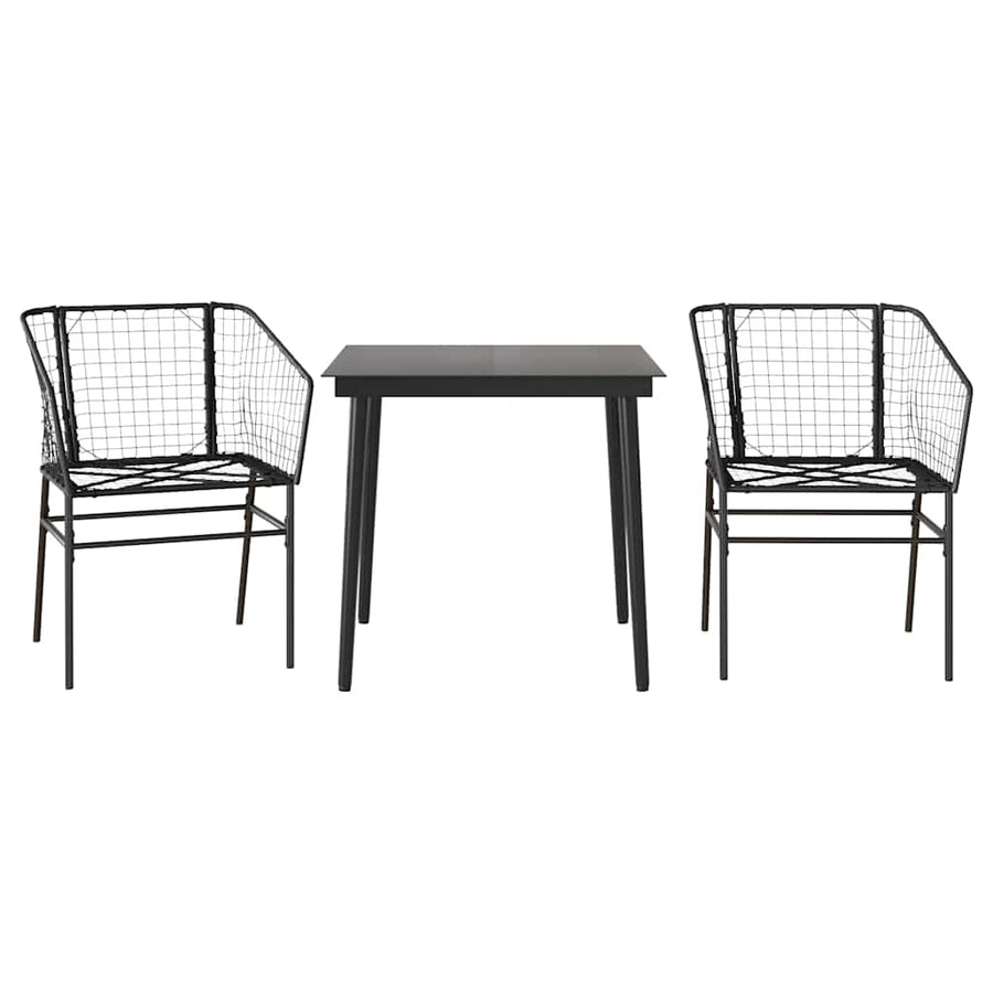 3-Delige Tuinset Poly Rattan Glas Zwart 2 80 x 80 x 74 cm Nee