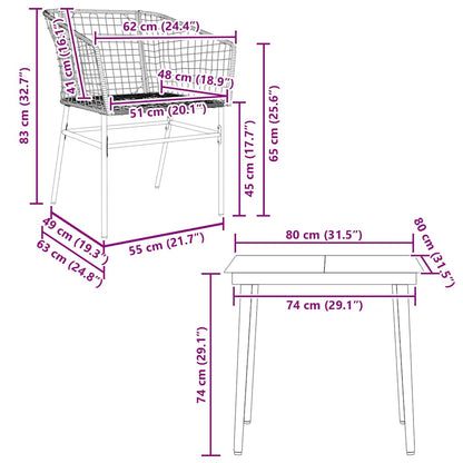 3-Delige Tuinset Poly Rattan Glas Zwart 2 80 x 80 x 74 cm Nee