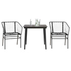Tuinset 3-delig poly rattan glas zwart 80x80x74 cm