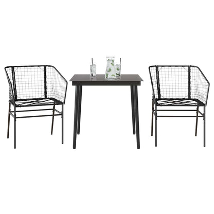 3-Delige Tuinset Poly Rattan Glas Zwart 2 80 x 80 x 74 cm Nee