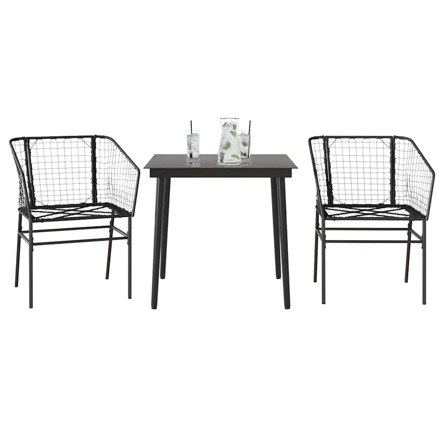 3-Delige Tuinset Poly Rattan Glas Zwart 2 80 x 80 x 74 cm Nee