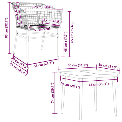 5-Delige Tuinset Poly Rattan Glas Zwart 4 80 x 80 x 74 cm Nee
