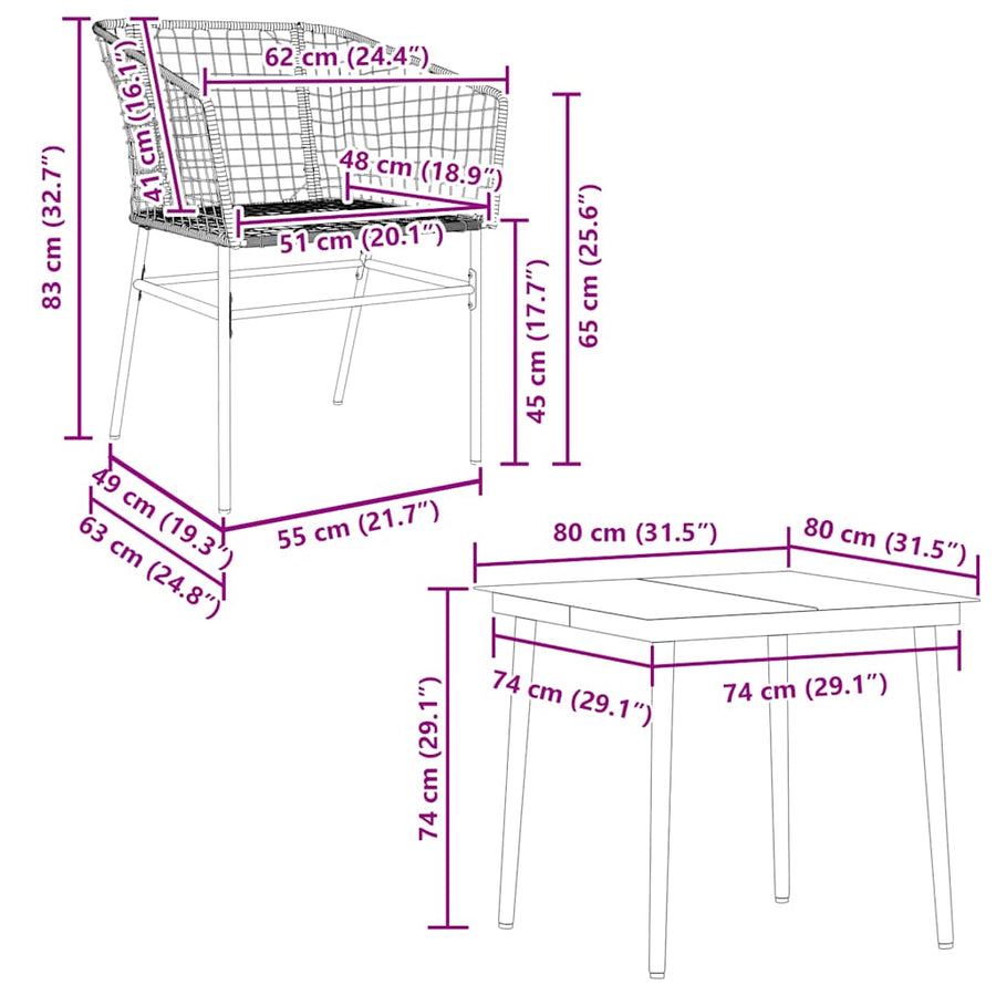 5-Delige Tuinset Poly Rattan Glas Zwart 4 80 x 80 x 74 cm Nee