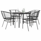 5-piece Poly Rattan Glass Garden Set, Black