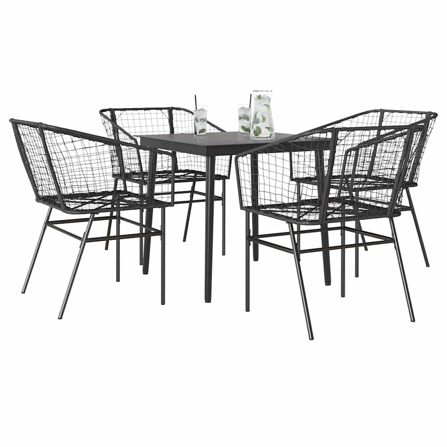 5-Delige Tuinset Poly Rattan Glas Zwart 4 80 x 80 x 74 cm Nee