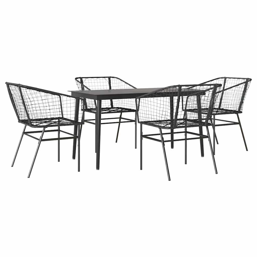 5-delige Tuinset poly rattan glas zwart