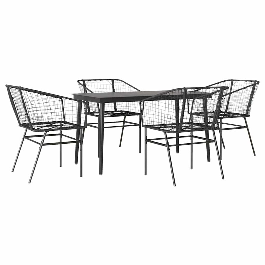 5-delige Tuinset poly rattan glas zwart